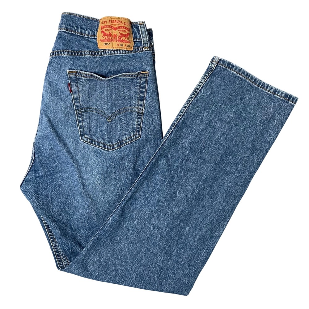 Levis 505 Regular Fit Straight Leg‎ Medium Wash Blue Denim Jeans Mens 30x31
